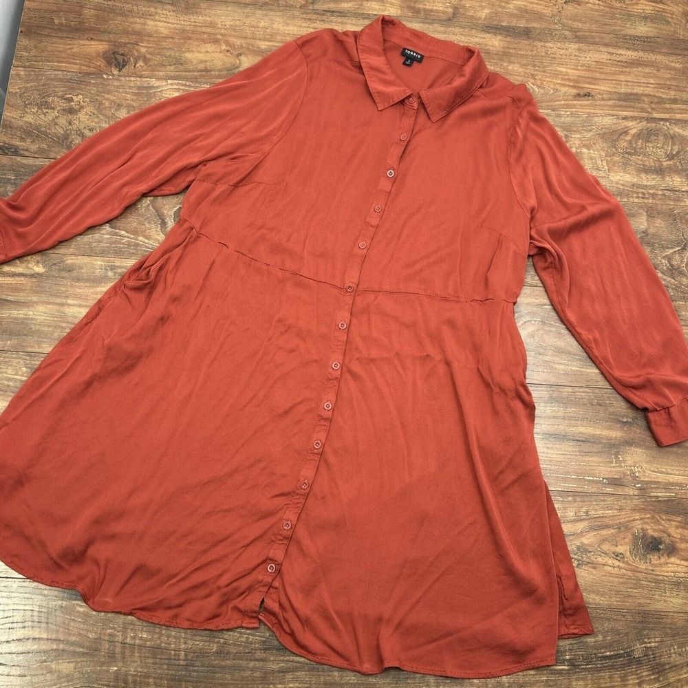 Torrid Shirt Dress Womens Size 3 (22/24) Orange Button Front Long Sleeve Pockets